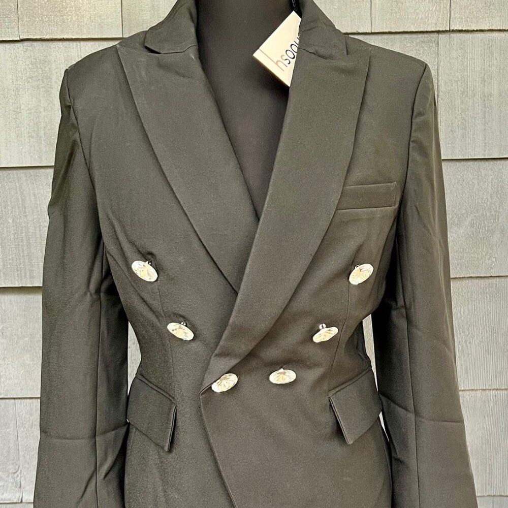Double Breasted Silver Jewel Button Fitted Blazer by Choosy Blk Size 4 NWT